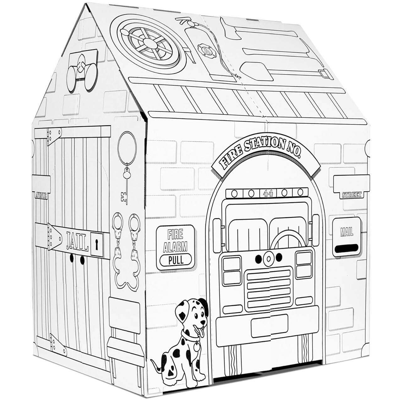 Easy Playhouse Police and Fire Station - Kids Art & Craft for Indoor & Outdoor Fun – Decorate & Personalize The Cardboard Fort, 32" X 26. 5" X 40. 5" Age 3+